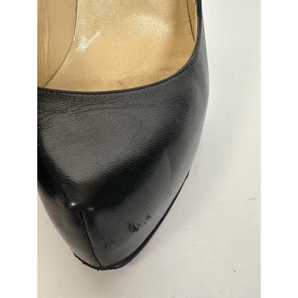 Christian Louboutin Black Leather Platform Pumps Heels Size 36 Red Sole